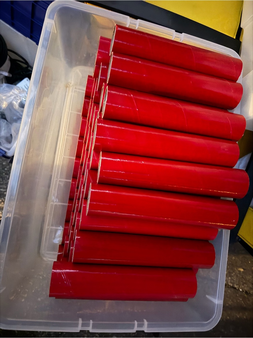 Bundle of Red Cardboard Tubing Rolls (can be used as mailers that get attention)